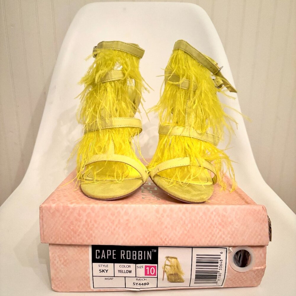 Suede electric yellow strappy feather heels - Cape Robbin - Sz 10 - Picture 9 of 9